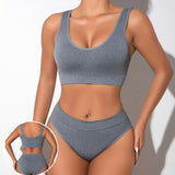 Women's Underwear 2 Pcs Set Ribbed Seamless Low Rise Panties And Bras Lingerie