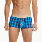 SEOBEAN Men's Plaid Boxer Trunk Buttons Flyer Cotton U Convex Pouch