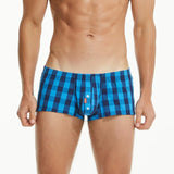 SEOBEAN Men's Plaid Boxer Trunk Buttons Flyer Cotton U Convex Pouch