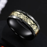 Men's 8mm Width Tungsten Alloy Ring Geometric Pattern Inlaid Black Carbon Fiber Stainless Steel