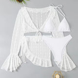 Four-piece Women's Swimsuit Long-sleeve Cover-up Solid Bikini Set