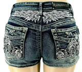 Women's Rider Motorcycle Wing Rivet Embroidery Denim Shorts