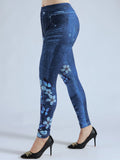 Women's Butterfly Printed Faux Denim High Waist