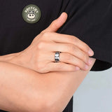Men's 8mm Width Tungsten Alloy Ring Geometric Pattern Inlaid Black Carbon Fiber Stainless Steel