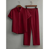 Men's Linen Striped Short-sleeved Shirt and Pants