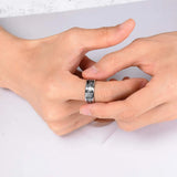 Men's 8mm Width Tungsten Alloy Ring Geometric Pattern Inlaid Black Carbon Fiber Stainless Steel