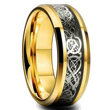 Men's 8mm Width Tungsten Alloy Ring Geometric Pattern Inlaid Black Carbon Fiber Stainless Steel