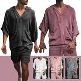 2pcs/set Men's Summer Cotton Linen Shirt & Shorts