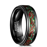 Men's 8mm Width Tungsten Alloy Ring Geometric Pattern Inlaid Black Carbon Fiber Stainless Steel