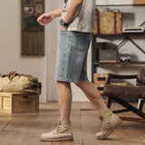 Men's Summer Casual Loose Middle Waist Knee-length Denim Shorts