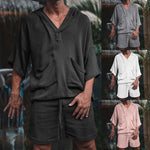 2pcs/set Men's Summer Cotton Linen Shirt & Shorts