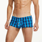 SEOBEAN Men's Plaid Boxer Trunk Buttons Flyer Cotton U Convex Pouch