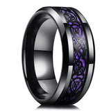 Men's 8mm Width Tungsten Alloy Ring Geometric Pattern Inlaid Black Carbon Fiber Stainless Steel